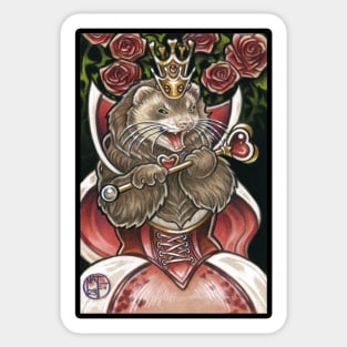 Ferret Queen of Hearts - Black Outlined Version Sticker